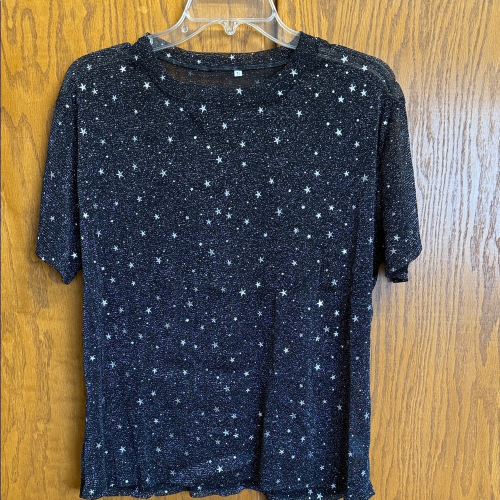 Black Starry Short Sleeve Top